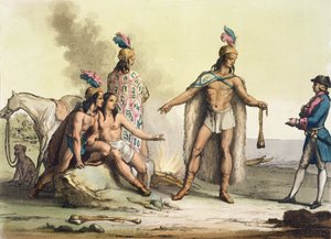 Indios de la Patagonia, Chile, saludando a un viajero europeo, de 